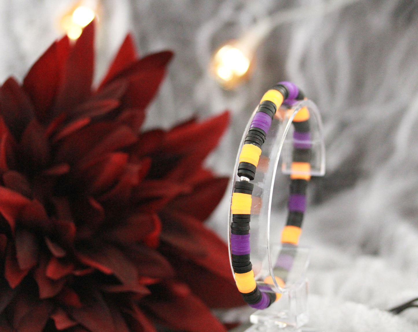 Neon Orange-Schwarz-Lila Schmuckset – Armband & Halskette | Halloween