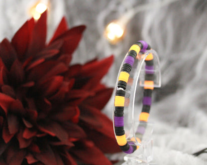 Neon Orange-Schwarz-Lila Schmuckset – Armband & Halskette | Halloween