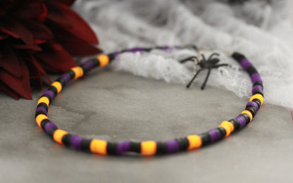 Neon Orange-Schwarz-Lila Schmuckset – Armband & Halskette | Halloween