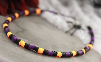 Neon Orange-Schwarz-Lila Schmuckset – Armband & Halskette | Halloween