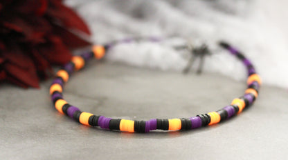 Neon Orange-Schwarz-Lila Schmuckset – Armband & Halskette | Halloween