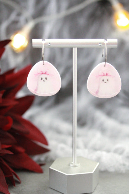 Rosa Geister Ohrringe – Süße handgefertigte Polymer Clay Ohrringe | Halloween Edition