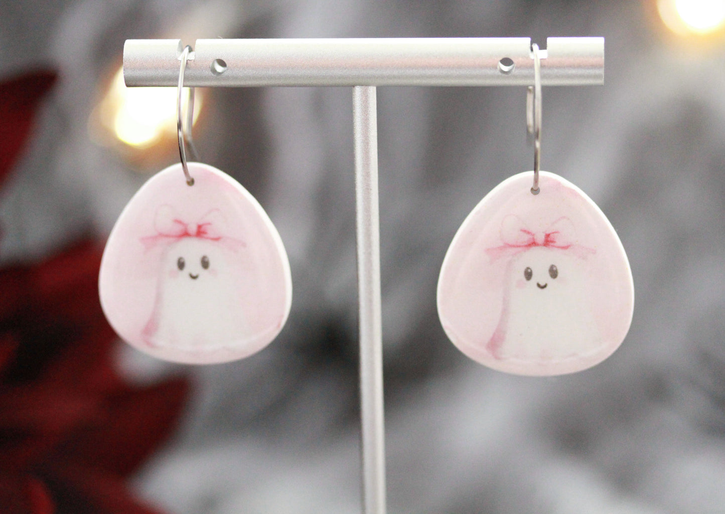 Rosa Geister Ohrringe – Süße handgefertigte Polymer Clay Ohrringe | Halloween Edition