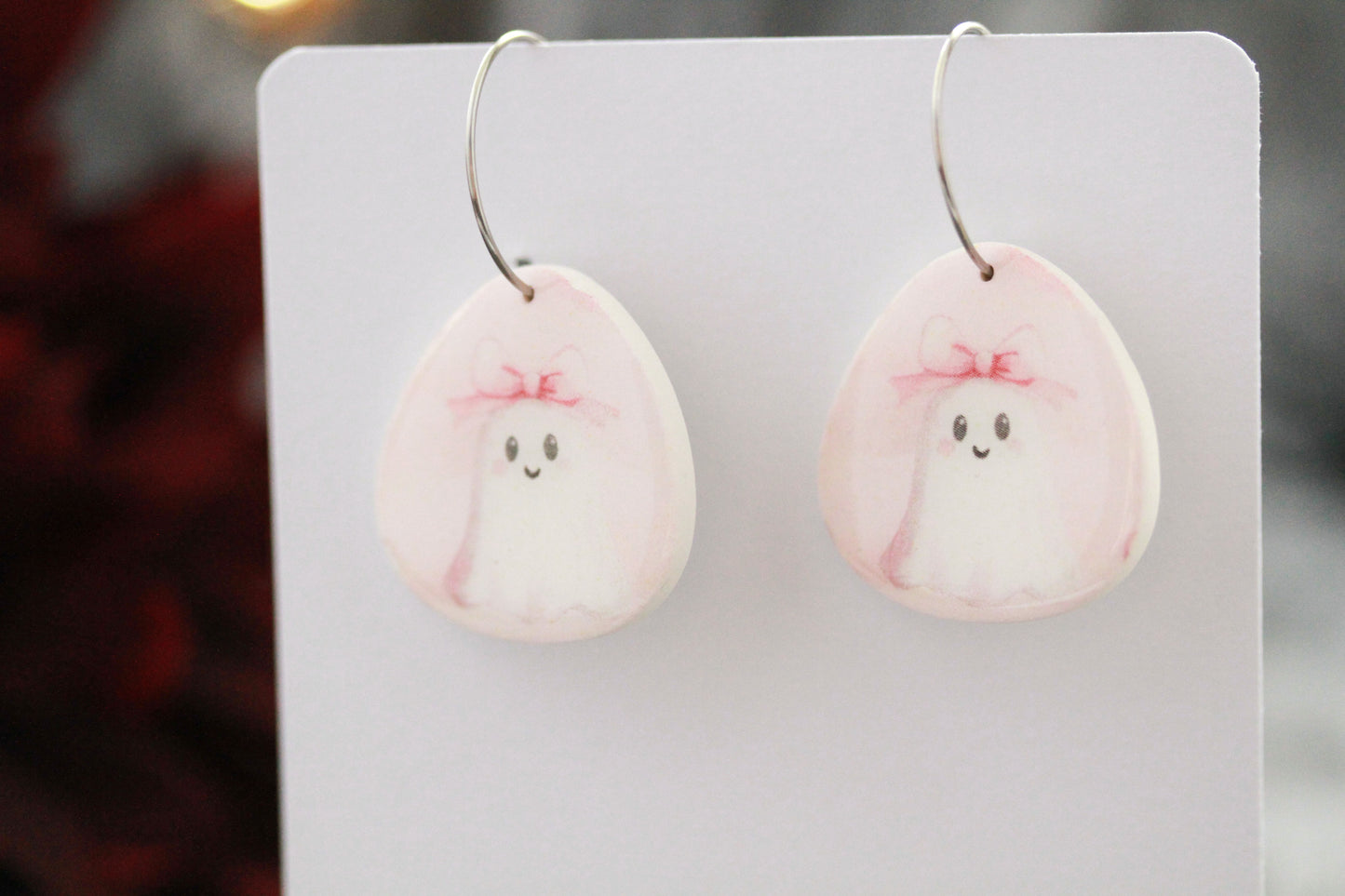 Rosa Geister Ohrringe – Süße handgefertigte Polymer Clay Ohrringe | Halloween Edition