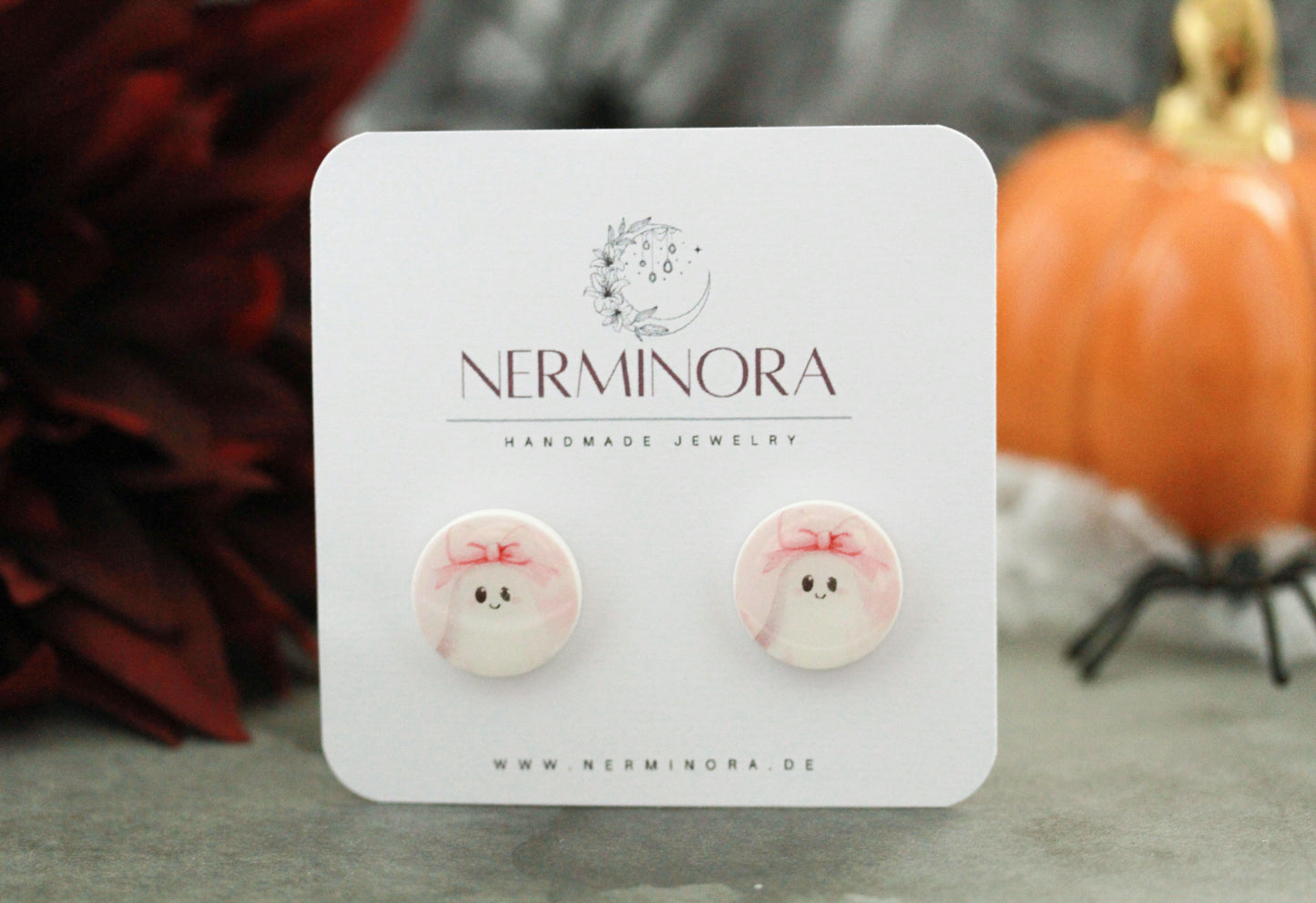 Rosa Geister Ohrringe – Süße handgefertigte Polymer Clay Ohrringe | Halloween Edition