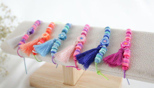 Children's Flower Katsuki Heishi Beads Bracelet with Tassel
