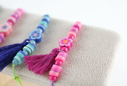 Children's Flower Katsuki Heishi Beads Bracelet with Tassel