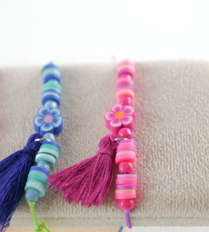 Kinder Blumen Katsuki Armband mit Quaste – Süßes Handgefertigtes Geschenkset