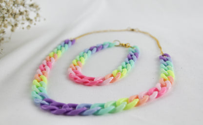 Regenbogen Gliederketten Set – Handgefertigtes Armband & Halskette