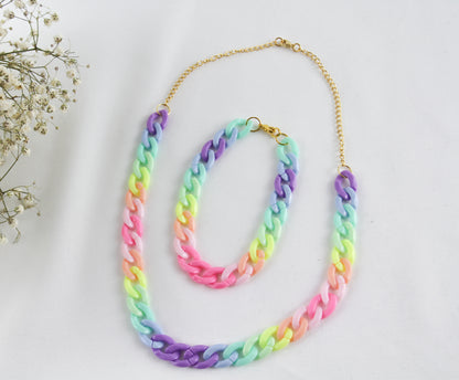 Regenbogen Gliederketten Set – Handgefertigtes Armband & Halskette