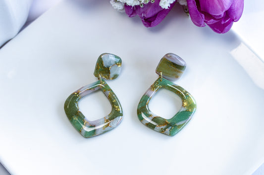 Statement Ohrringe – Open Square – Sage Marble Collection