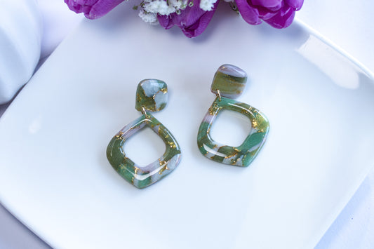 Statement Ohrringe – Open Square – Sage Marble Collection