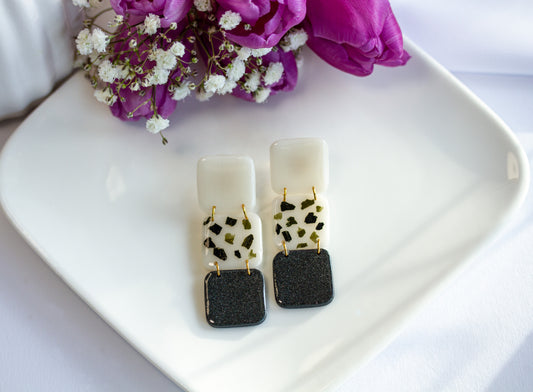 Ohrringe – Terrazzo Noir – Creme Schwarz