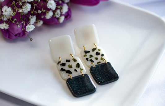 Ohrringe – Terrazzo Noir – Creme Schwarz