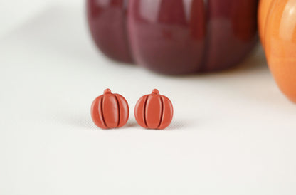 Herbst Trio – Tiny Stud Set (Kürbis, Pilz, Blatt) – Polymer Clay Ohrstecker