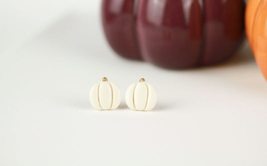 Herbst Trio – Tiny Stud Set (Kürbis, Pilz, Blatt) – Polymer Clay Ohrstecker
