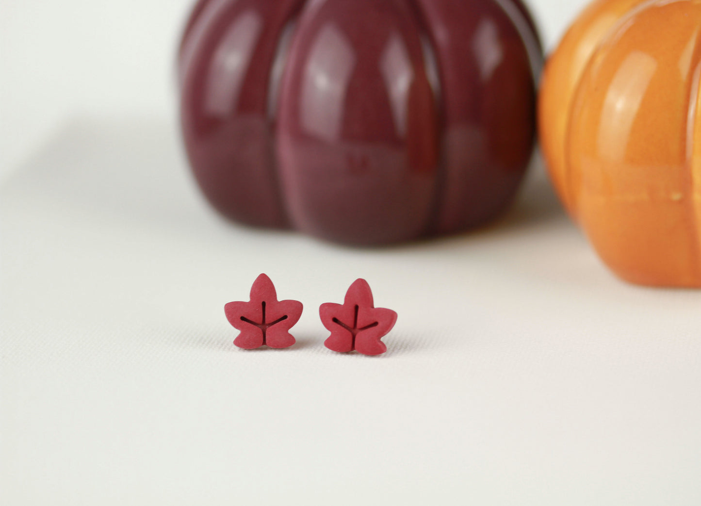 Herbst Trio – Tiny Stud Set (Kürbis, Pilz, Blatt) – Polymer Clay Ohrstecker
