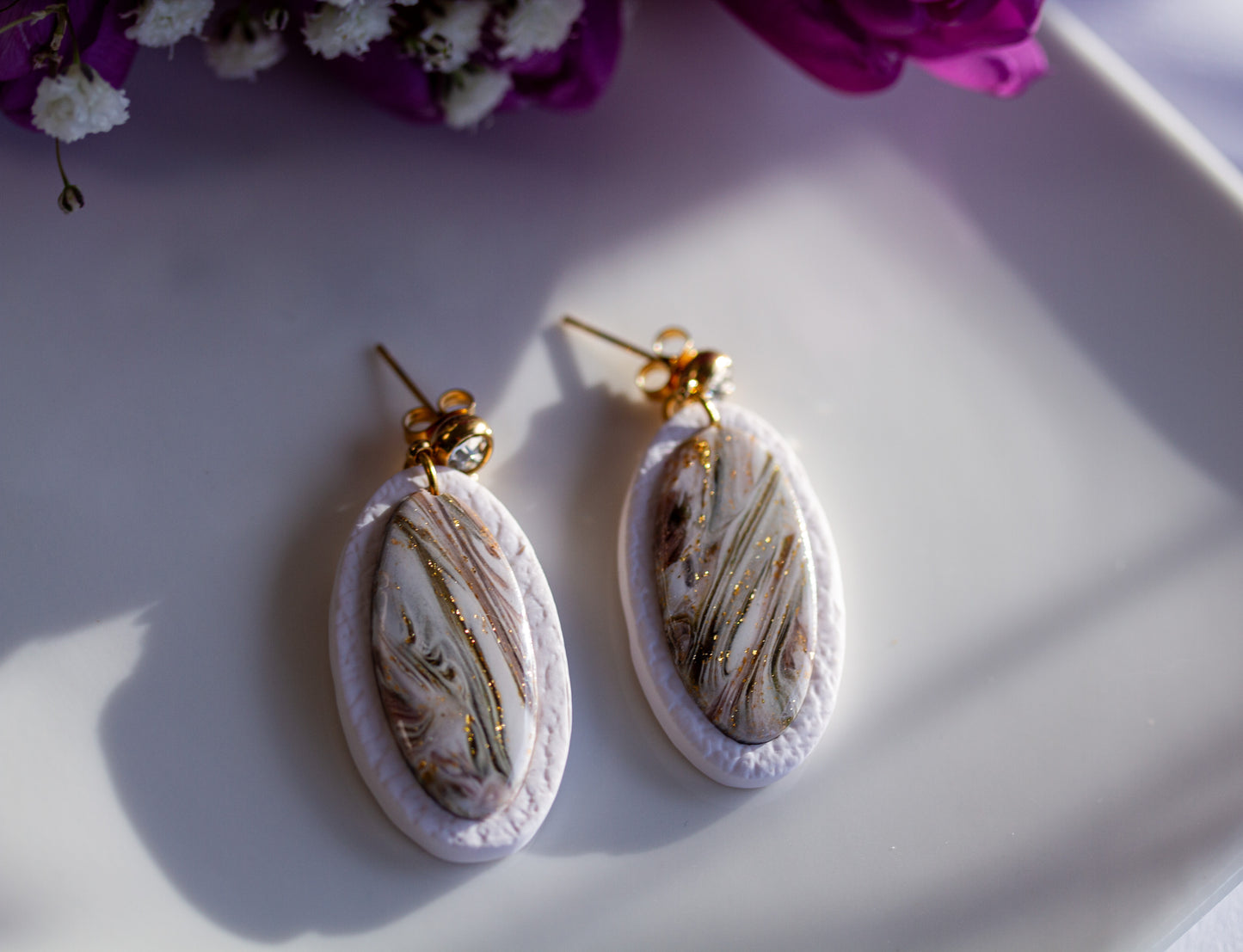 Ohrringe – Oval Marble – Ivory Mocha Collection