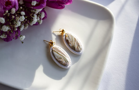 Ohrringe – Oval Marble – Ivory Mocha Collection