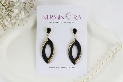 Elegante Schwarze Ohrringe mit Goldglitzer – Handgefertigte Statement Ohrringe