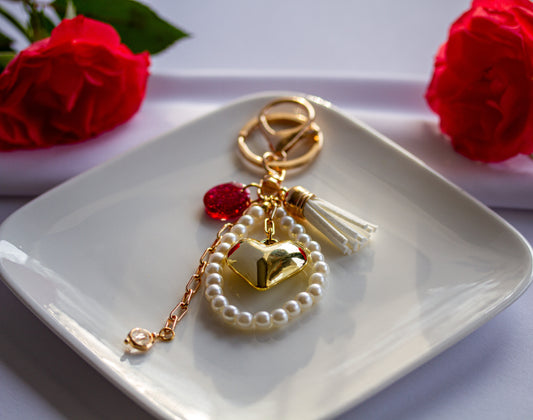 Schlüsselanhänger – Pearl Heart Glam – Perlenring