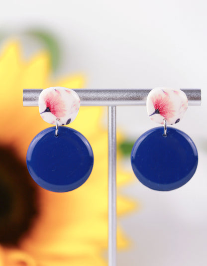 Blau und Gelbe Polymer Clay Ohrringe „Floa“ – Kollektion Dualis