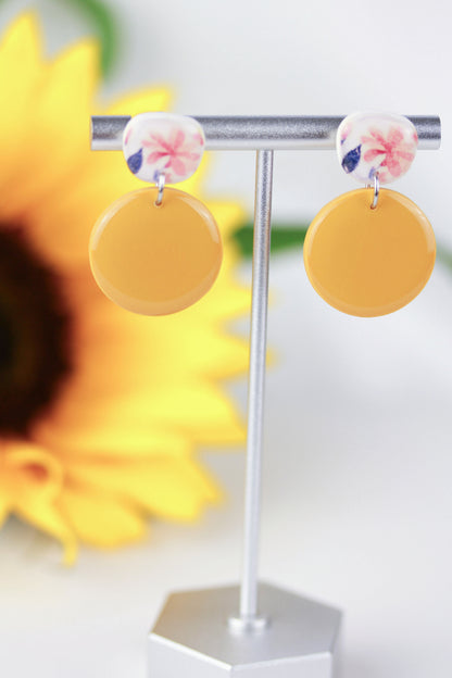 Blau und Gelbe Polymer Clay Ohrringe „Floa“ – Kollektion Dualis