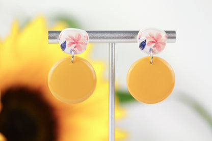 Blau und Gelbe Polymer Clay Ohrringe „Floa“ – Kollektion Dualis