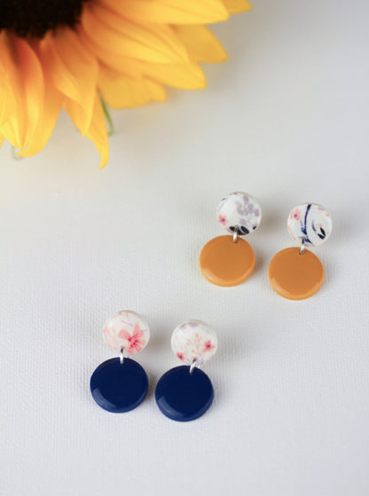 Blau und Gelbe Polymer Clay Ohrringe „Nori“ – Kollektion Dualis