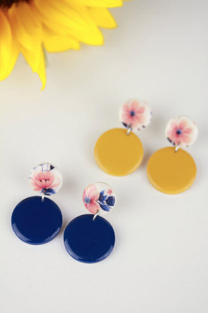 Blau und Gelbe Polymer Clay Ohrringe „Veya“ – Kollektion Dualis