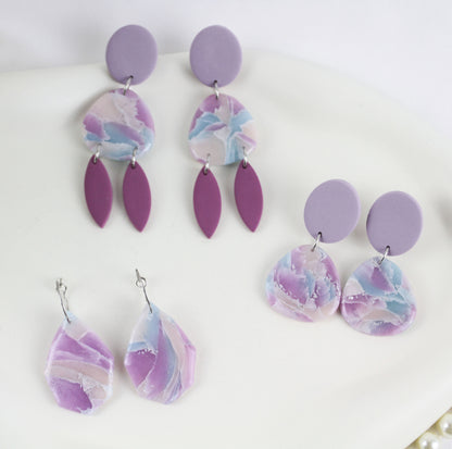 Pastell Lila-Blau Ohrringe – Handgefertigte Polymer Clay Statement Kollektion