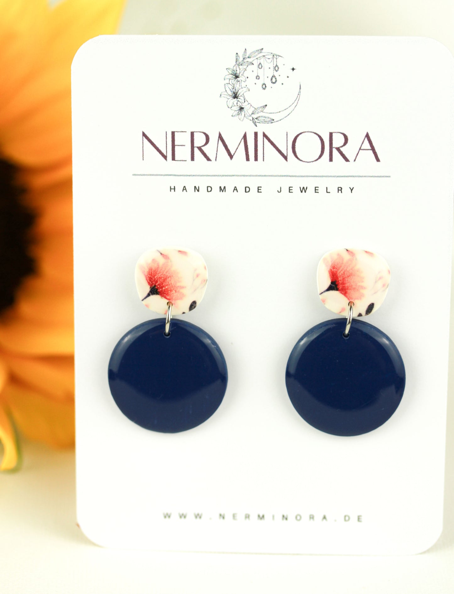 Blau und Gelbe Polymer Clay Ohrringe „Floa“ – Kollektion Dualis