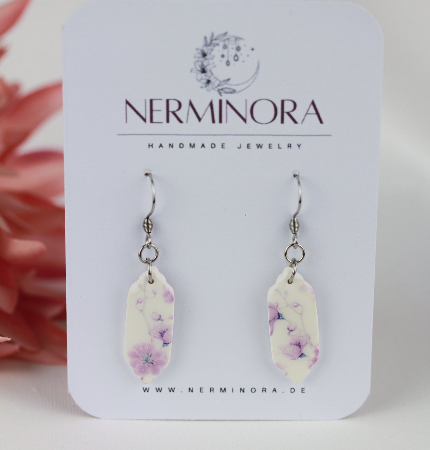 Florale Hängeohrringe – Kollektion Mauveline | Polymer Clay Statement Schmuck