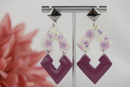 Florale Hängeohrringe – Kollektion Mauveline | Polymer Clay Statement Schmuck