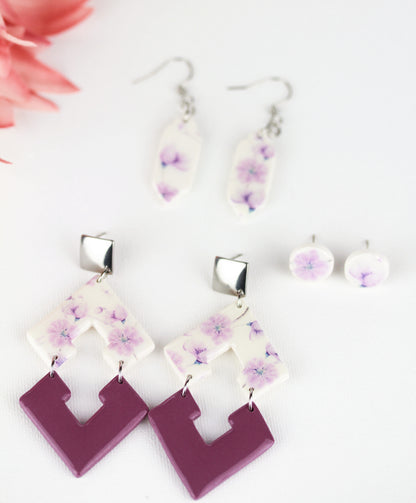 Florale Hängeohrringe – Kollektion Mauveline | Polymer Clay Statement Schmuck