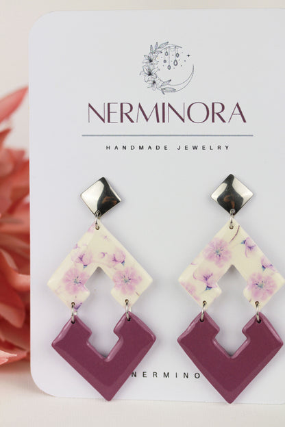 Florale Hängeohrringe – Kollektion Mauveline | Polymer Clay Statement Schmuck