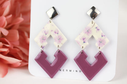 Florale Hängeohrringe – Kollektion Mauveline | Polymer Clay Statement Schmuck