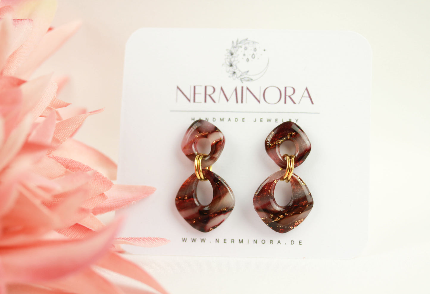 Bordeaux Rote Marmor Ohrringe – Elegante Polymer Clay Statement Ohrringe