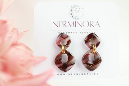 Bordeaux Rote Marmor Ohrringe – Elegante Polymer Clay Statement Ohrringe