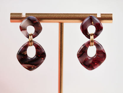 Bordeaux Rote Marmor Ohrringe – Elegante Polymer Clay Statement Ohrringe