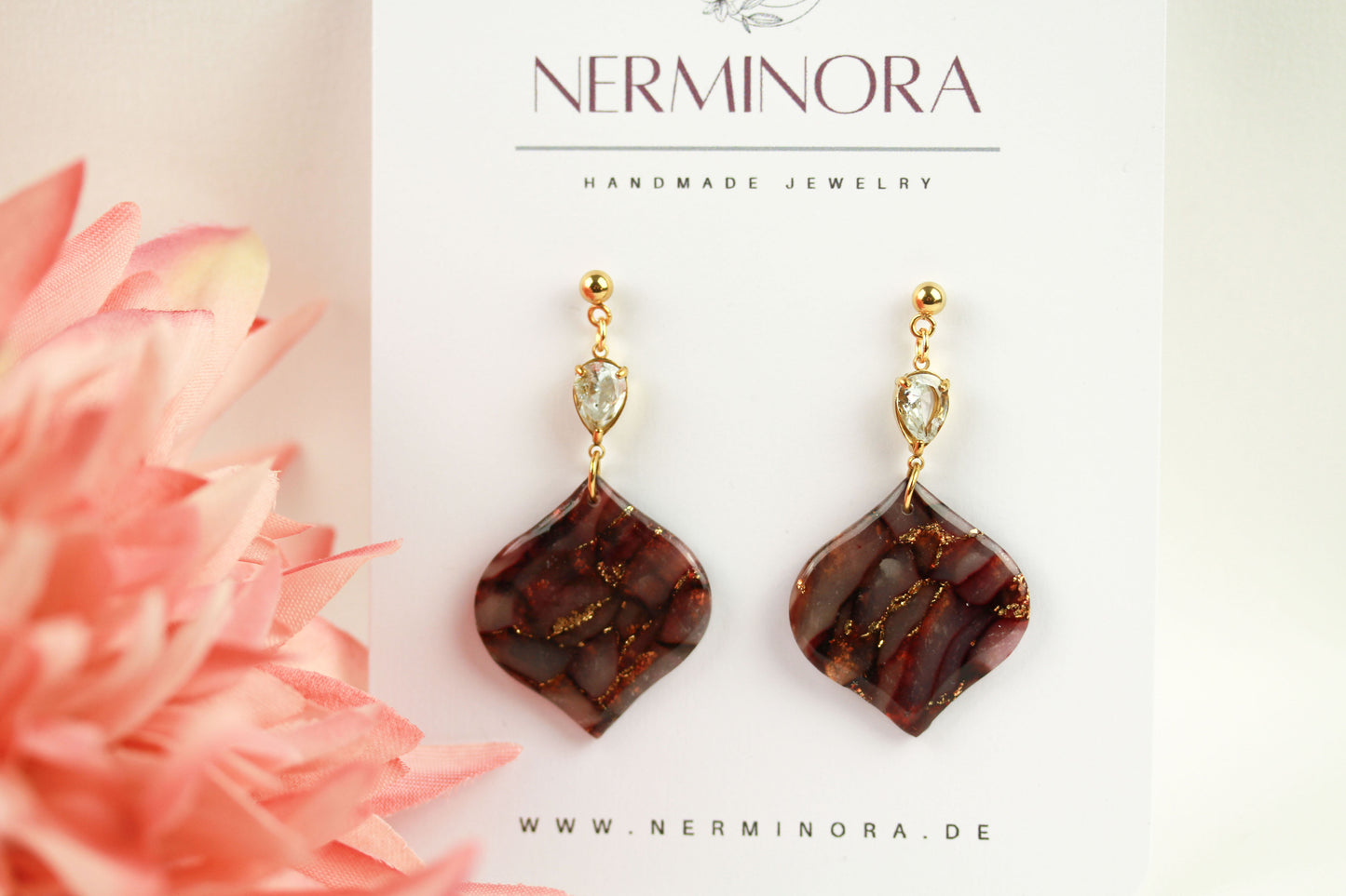 Bordeaux Rote Marmor Ohrringe – Elegante Polymer Clay Statement Ohrringe