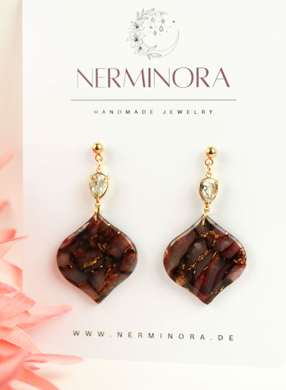 Bordeaux Rote Marmor Ohrringe – Elegante Polymer Clay Statement Ohrringe