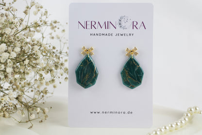 Türkis-Gold Marmor Ohrringe & Halskette – Polymer Clay Schmuckset | Kollektion Turéa