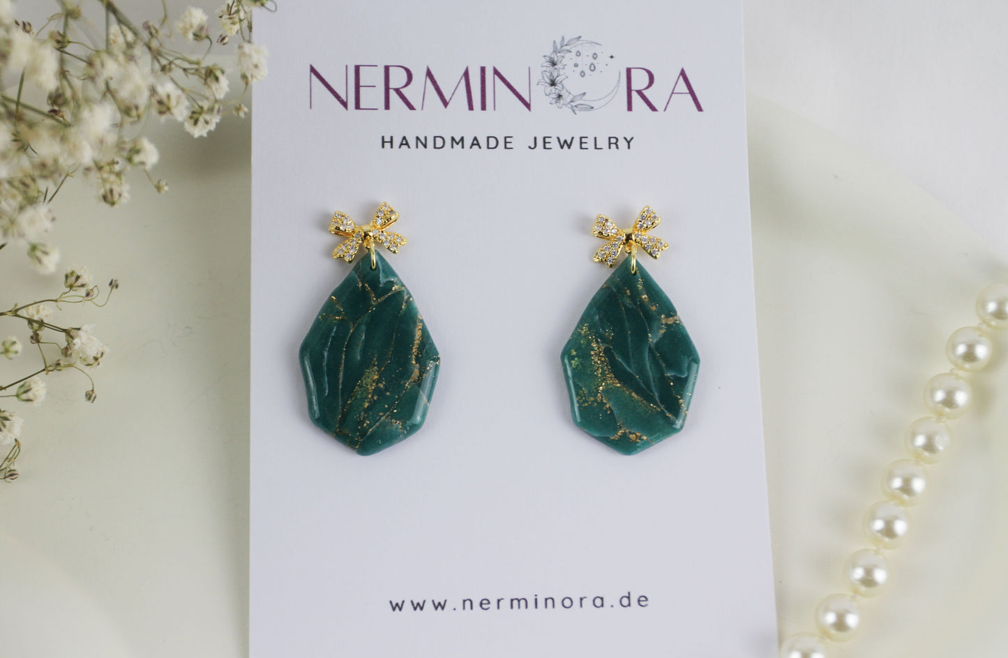 Elegante türkis goldene Polymer Clay Ohrringe und Halskette - Kollektion