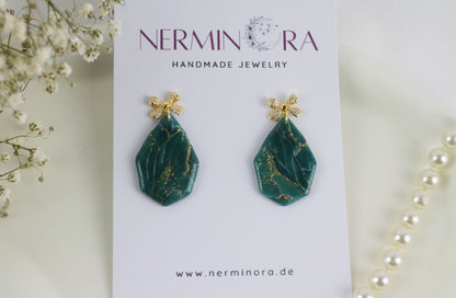 Türkis-Gold Marmor Ohrringe & Halskette – Polymer Clay Schmuckset | Kollektion Turéa