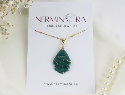 Türkis-Gold Marmor Ohrringe & Halskette – Polymer Clay Schmuckset | Kollektion Turéa