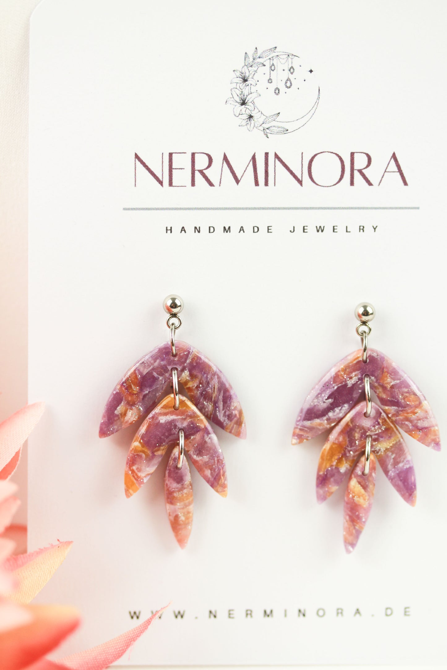 Lila-Gelbe Marmor Ohrringe – Handgefertigte Polymer Clay Statement Ohrringe