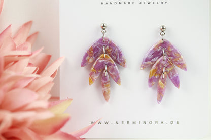 Lila-Gelbe Marmor Ohrringe – Handgefertigte Polymer Clay Statement Ohrringe