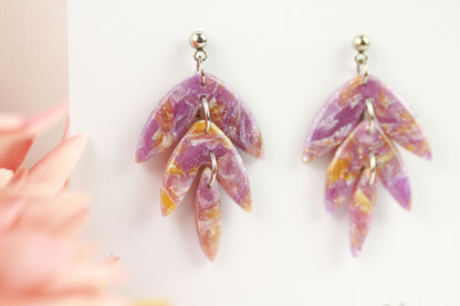 Lila-Gelbe Marmor Ohrringe – Handgefertigte Polymer Clay Statement Ohrringe