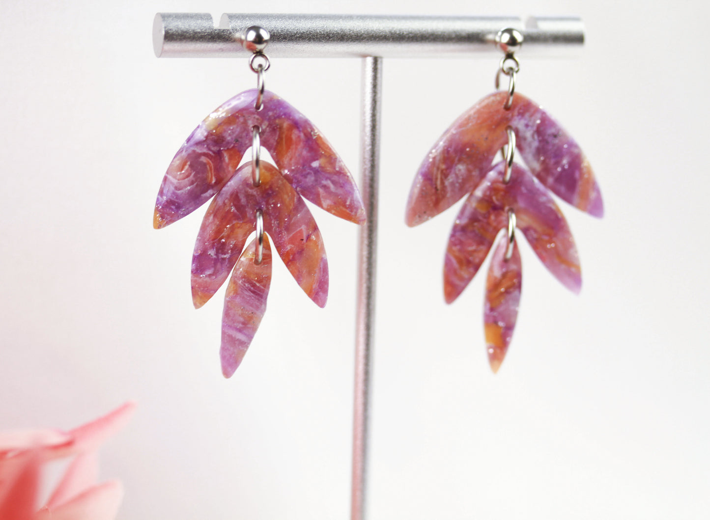 Lila-Gelbe Marmor Ohrringe – Handgefertigte Polymer Clay Statement Ohrringe